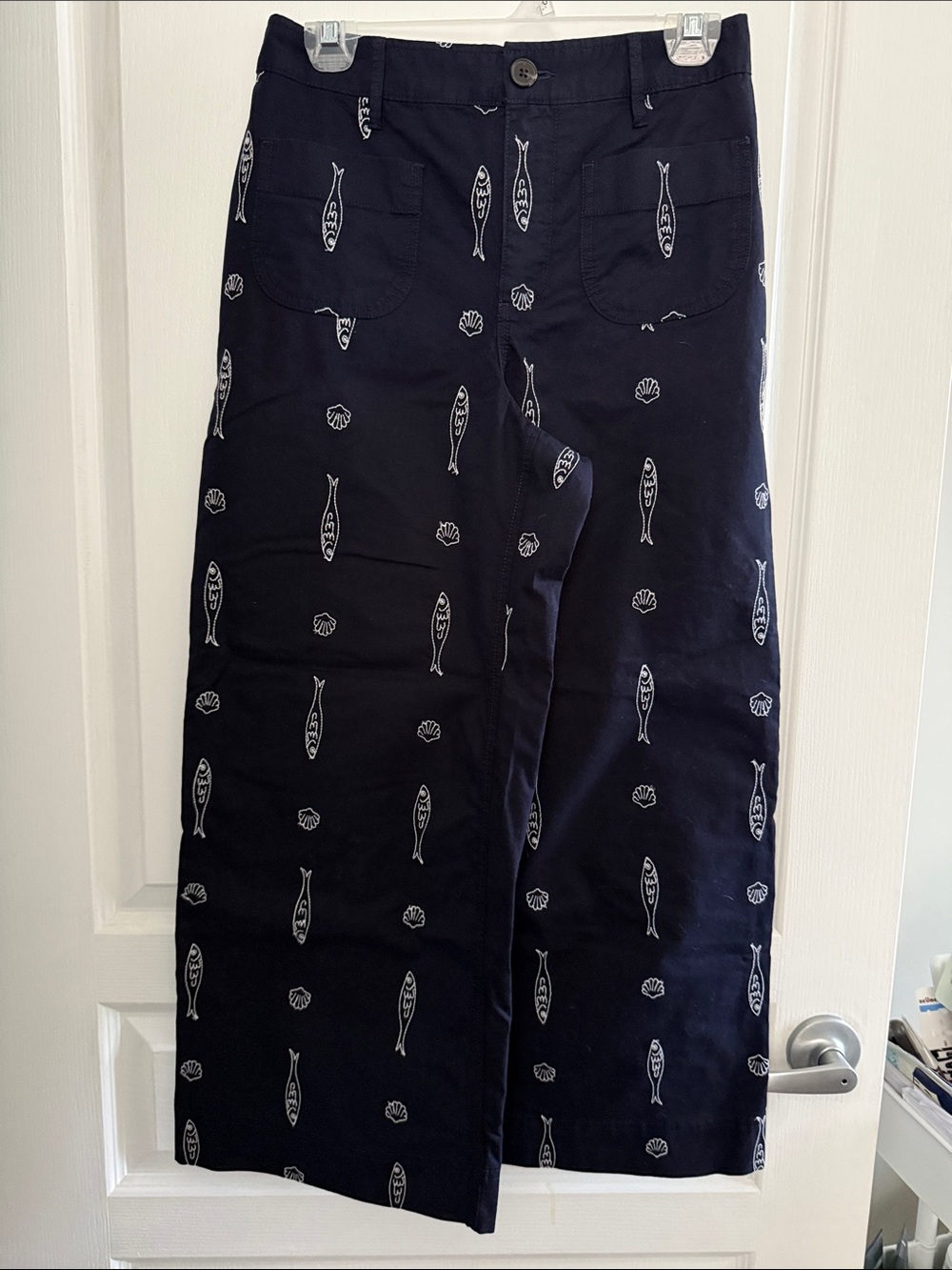 Women’s Embroidered Navy Blue Wide Leg Pants